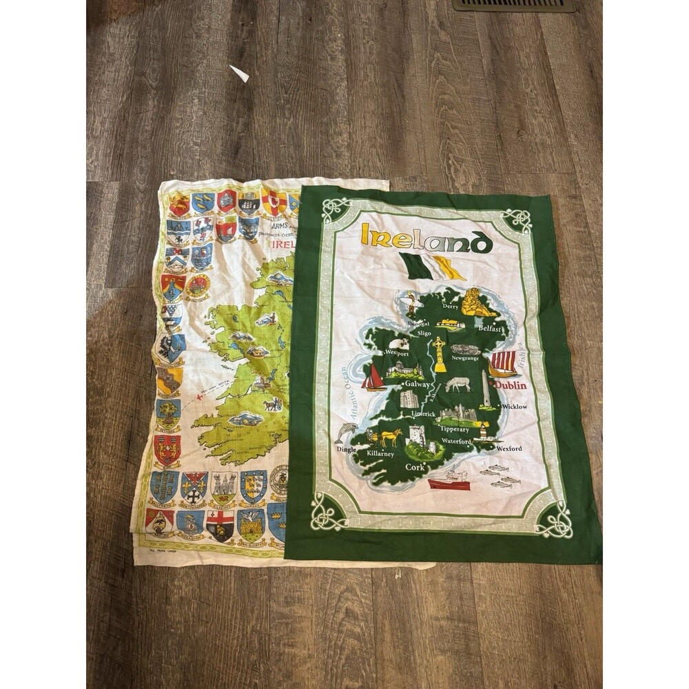 2 Travel Ireland Map Famous Places Linen Cotton Tea Dish Kitchen Towel Souvenir